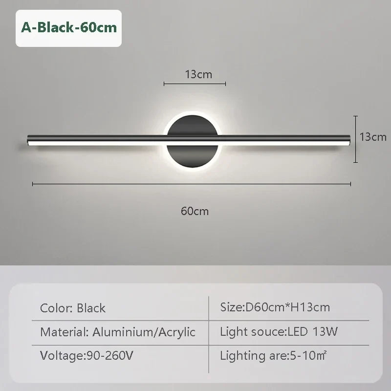 Applique murale LED Noir Or – Luminaire miroir 40/60/80 cm
