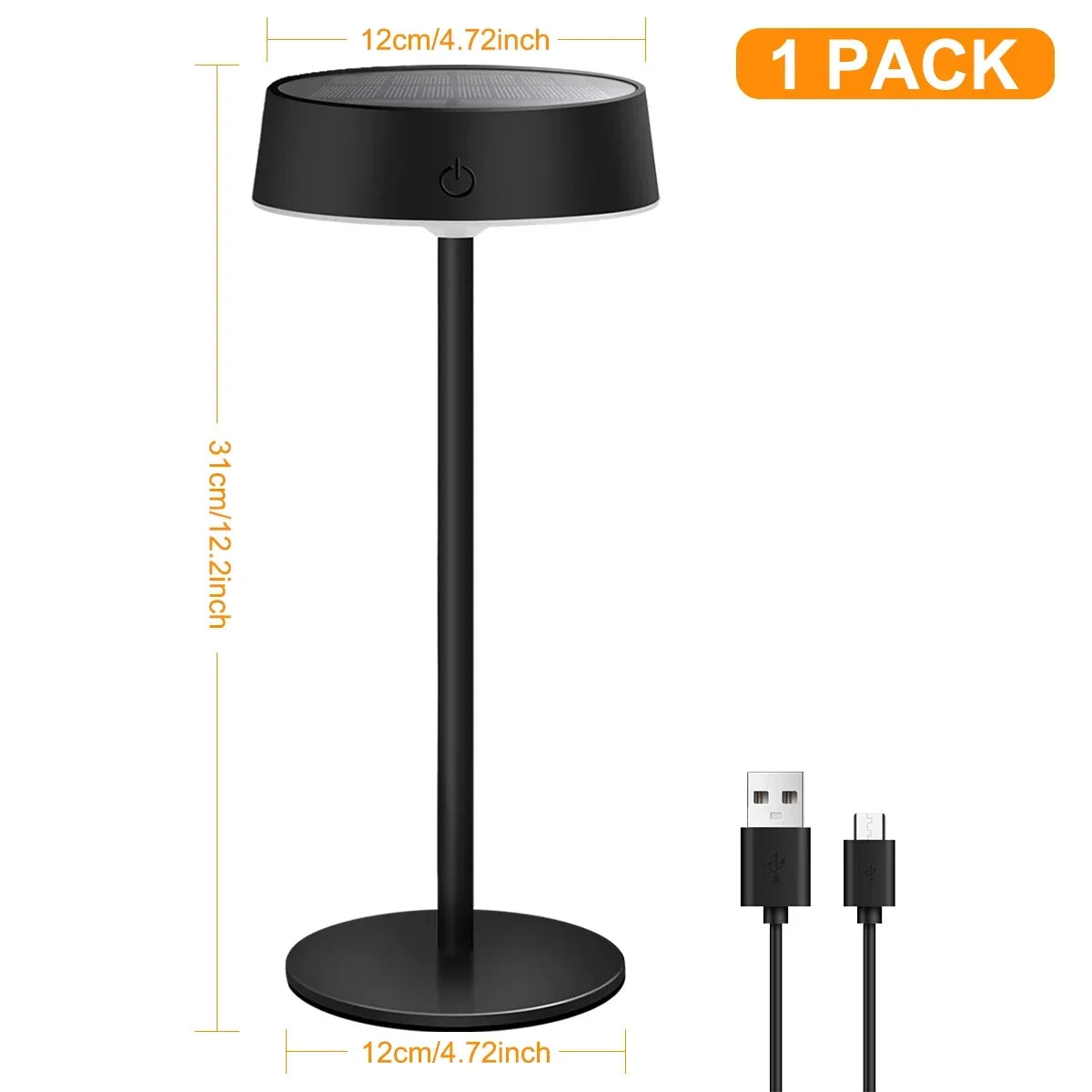 Lampe de table LED sans fil solaire – dimmable, 3 couleurs de lumière, IP65