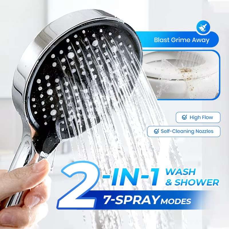 Pommeau de douche à main avec 7 modes de jet et buses en silicone auto-nettoyantes