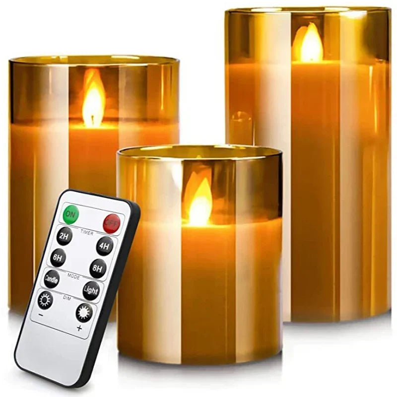 Ensemble de bougies LED avec cylindre en verre – Effet vacillant avec télécommande