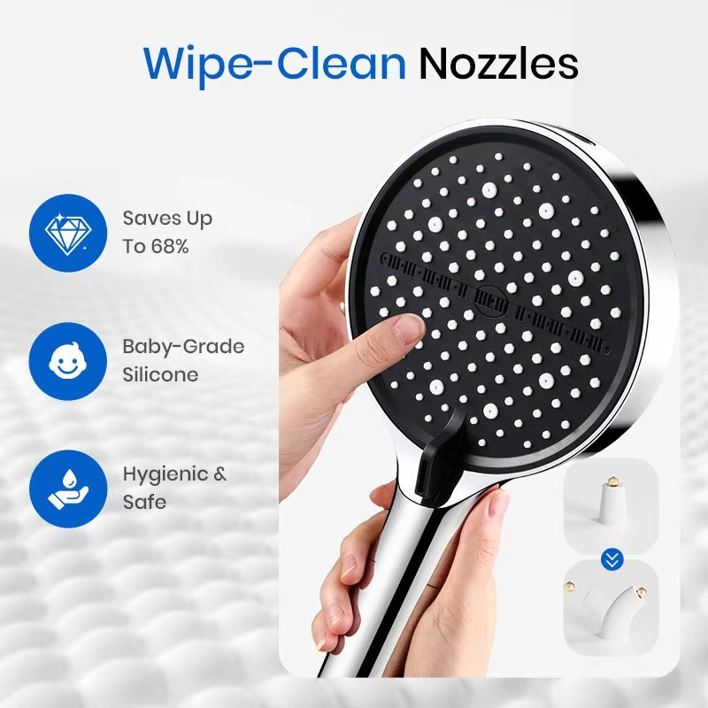 Pommeau de douche à main avec 7 modes de jet et buses en silicone auto-nettoyantes