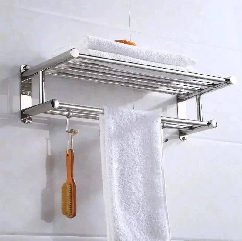 Porte-serviettes en acier inoxydable avec étagère à montage mural