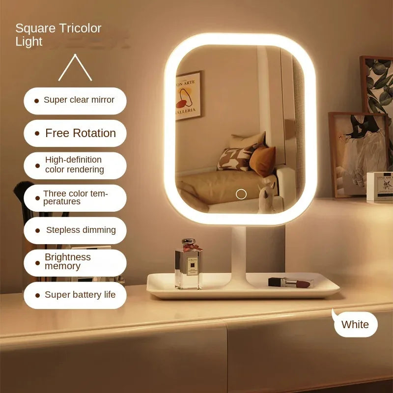 Miroir de maquillage LED avec 3 couleurs de lumière et commande tactile