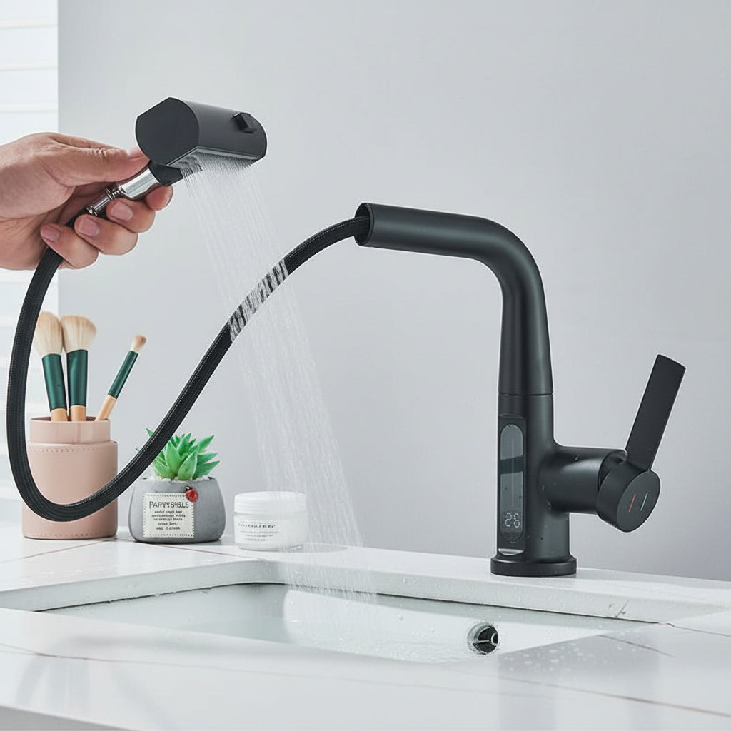 Robinet de lavabo numérique avec affichage de la température – moderne et sans gouttes