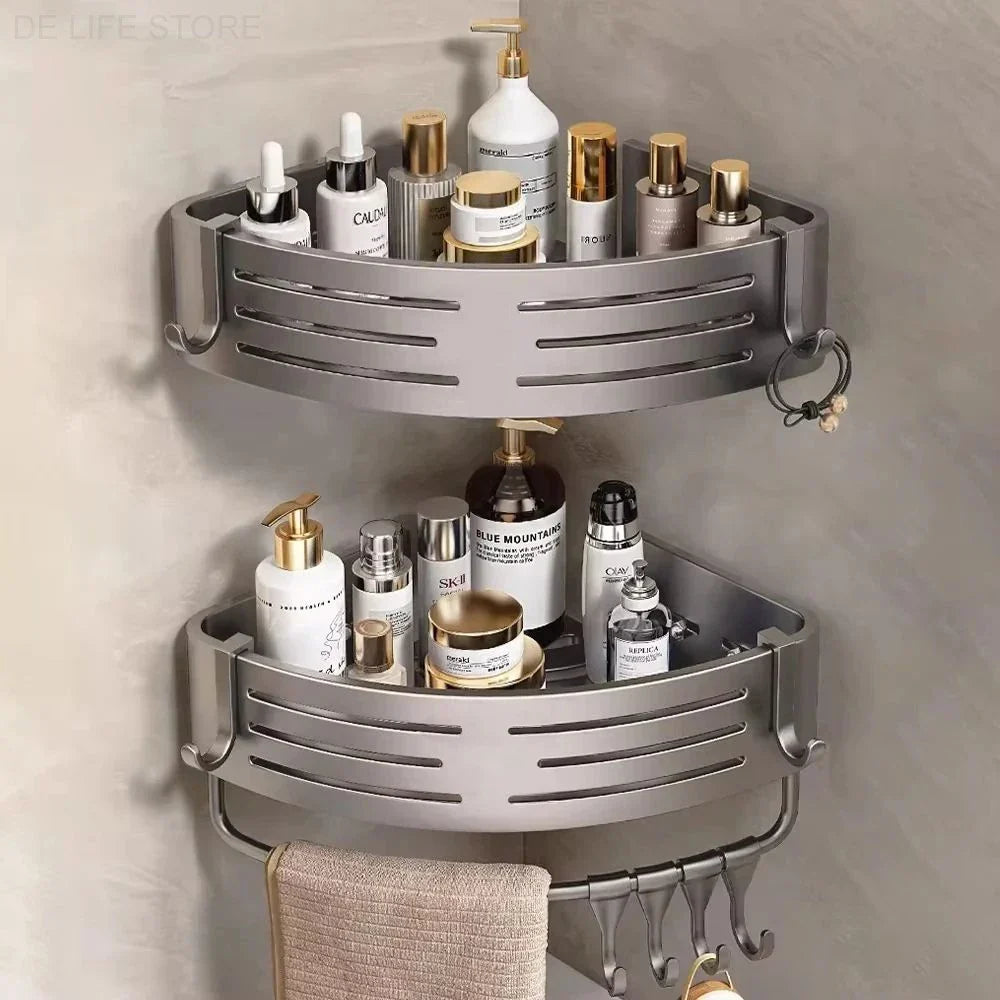 Étagère de douche d'angle sans perçage – Set de 2 étagères d'angle en aluminium réglables