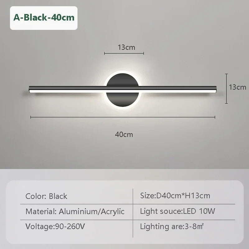 Applique murale LED Noir Or – Luminaire miroir 40/60/80 cm