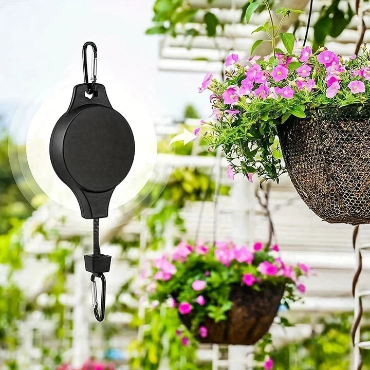Crochet Rétractable pour Plantes Suspendues avec Système de Poulie