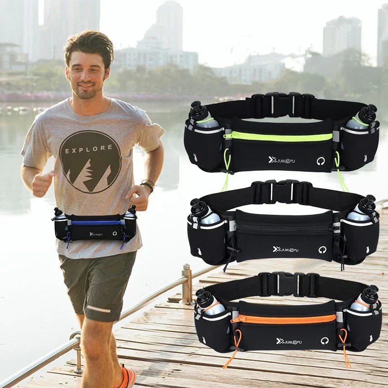 Ceinture de Course avec 2 Porte-Bouteilles et Compartiment de Rangement