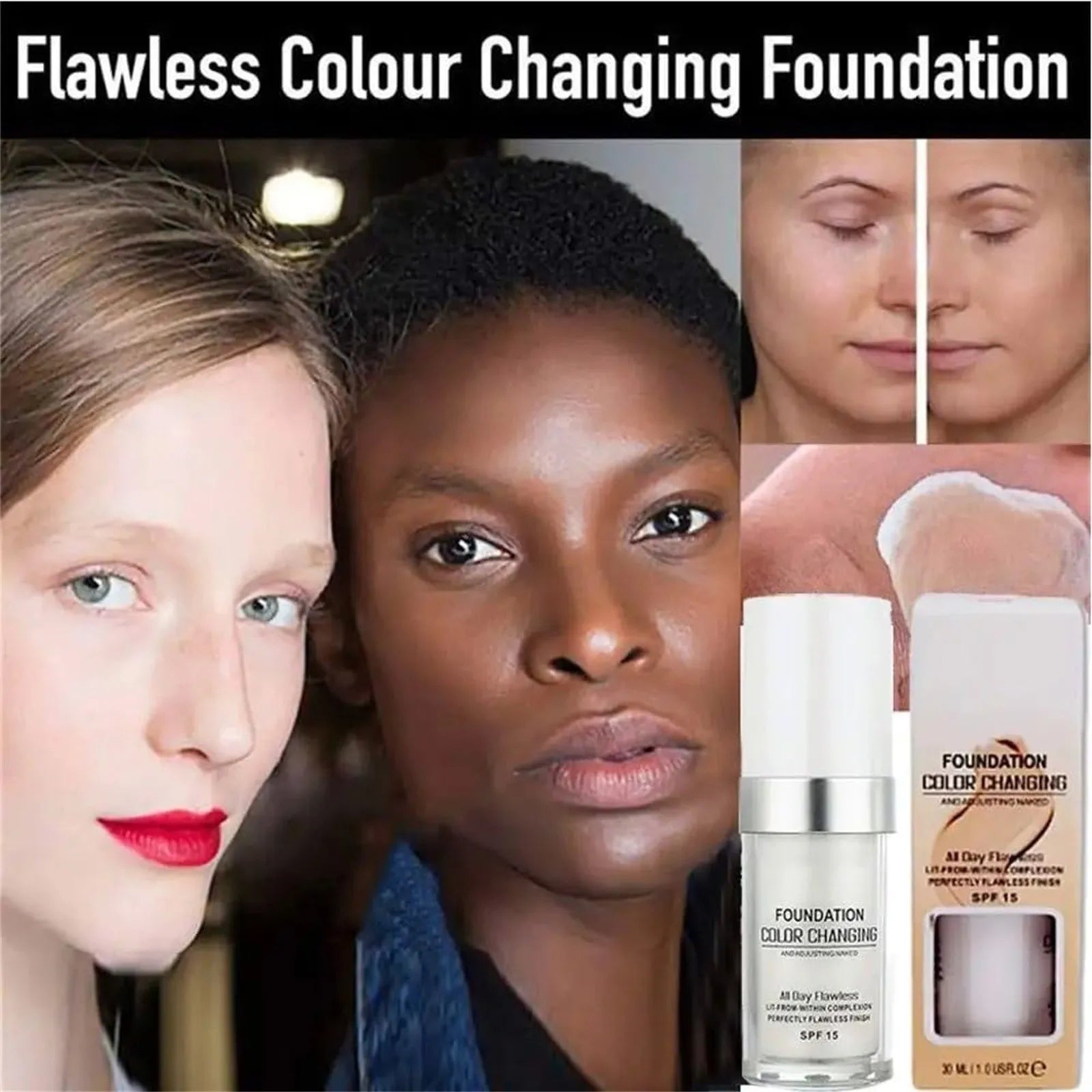 Fond de Teint Changeant de Couleur SPF15 – Adaptation Automatique au Teint