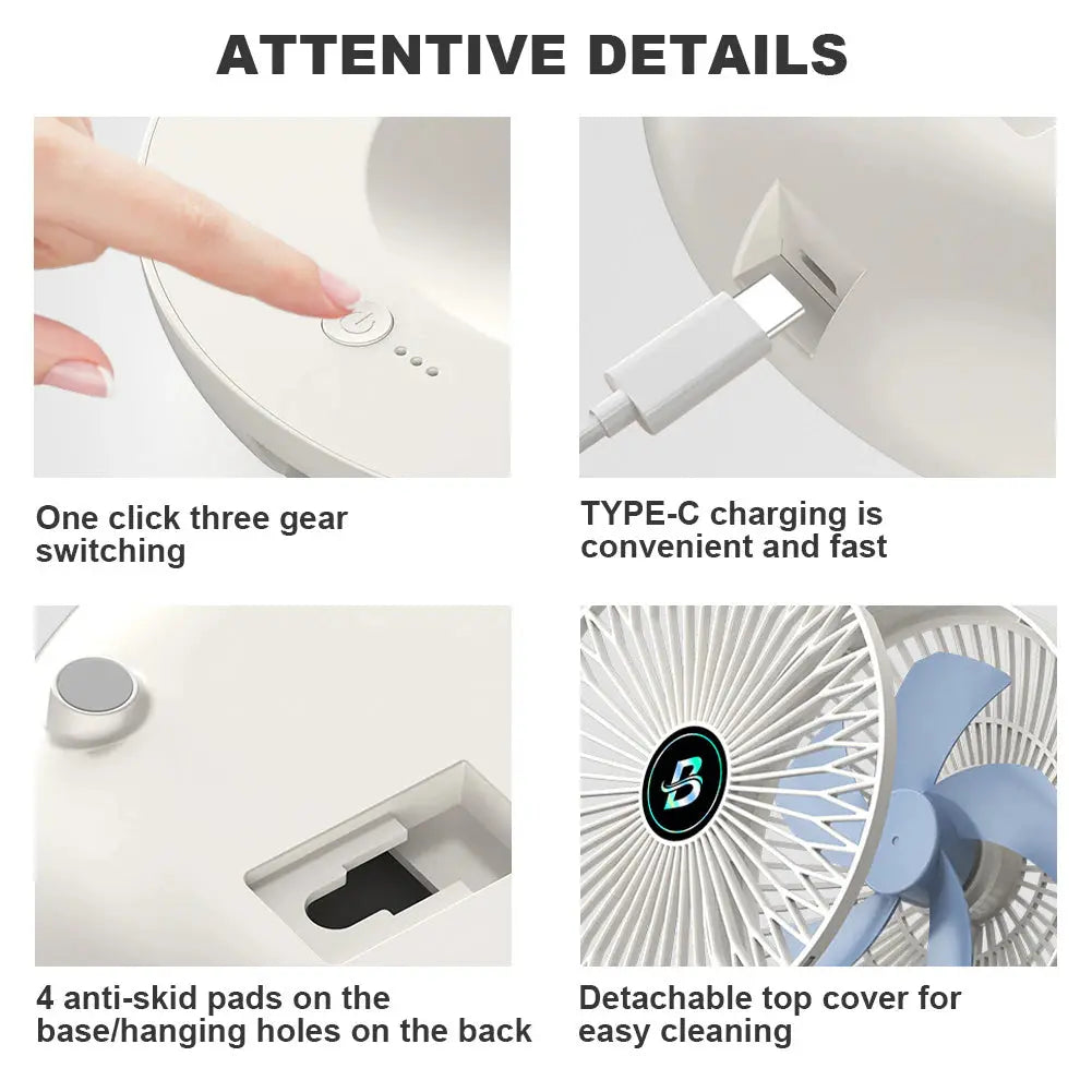 Ventilateur Pliable 2-en-1 Rechargeable – Table et Mural, 3 Vitesses