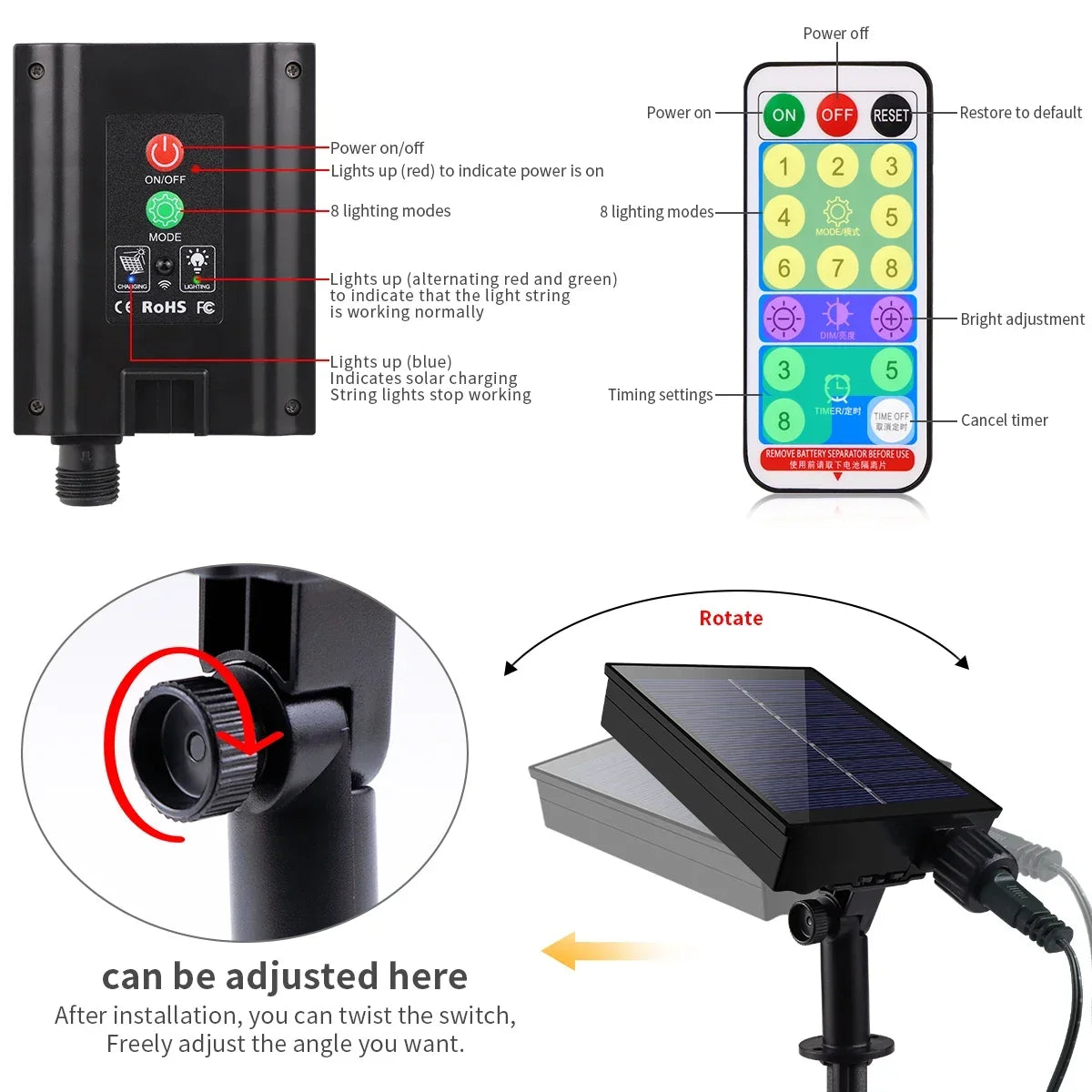 Guirlande Solaire 100M – 800 LEDs avec Télécommande & 8 Modes