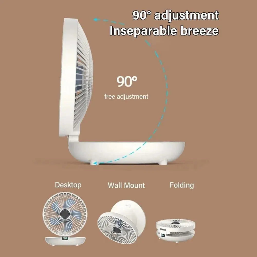 Ventilateur Pliable 2-en-1 Rechargeable – Table et Mural, 3 Vitesses