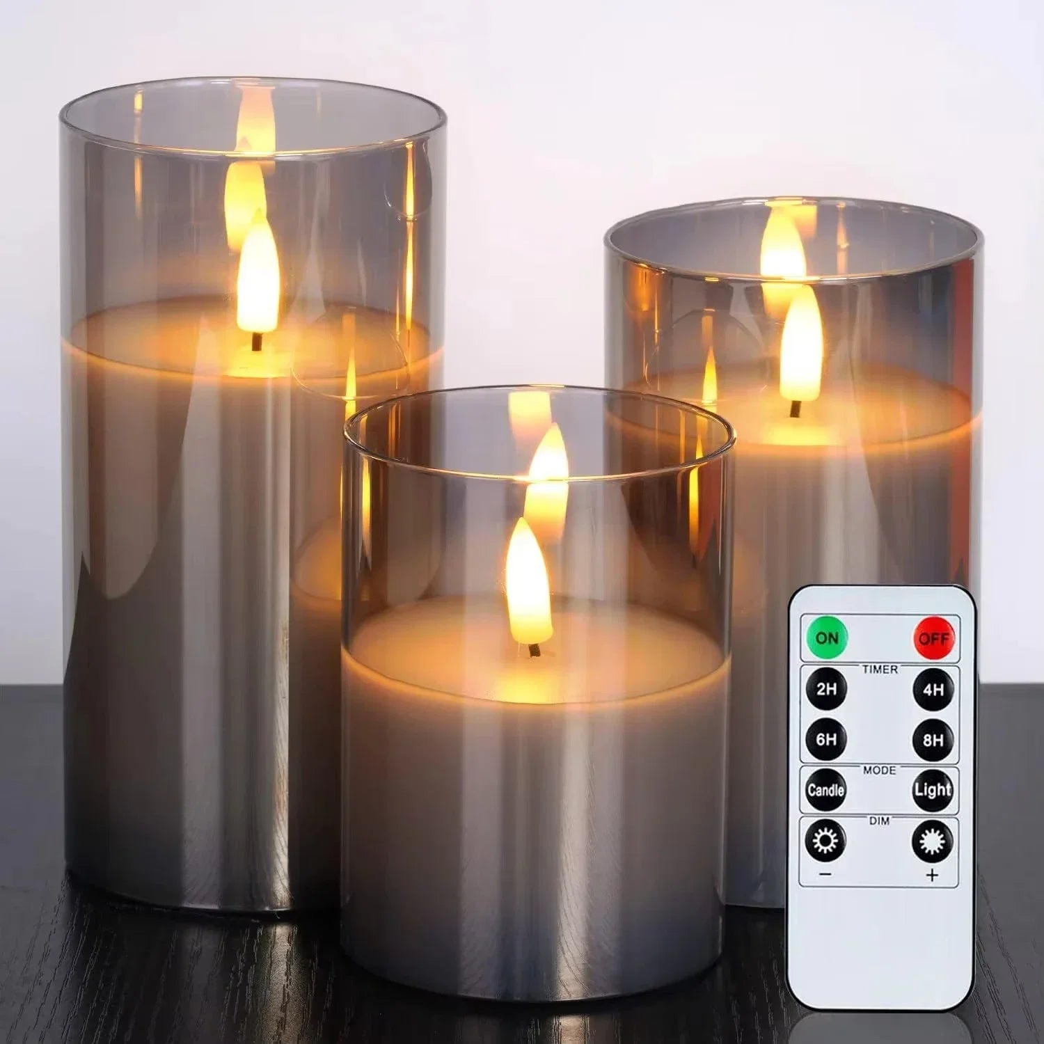 Ensemble de bougies LED avec cylindre en verre – Effet vacillant avec télécommande