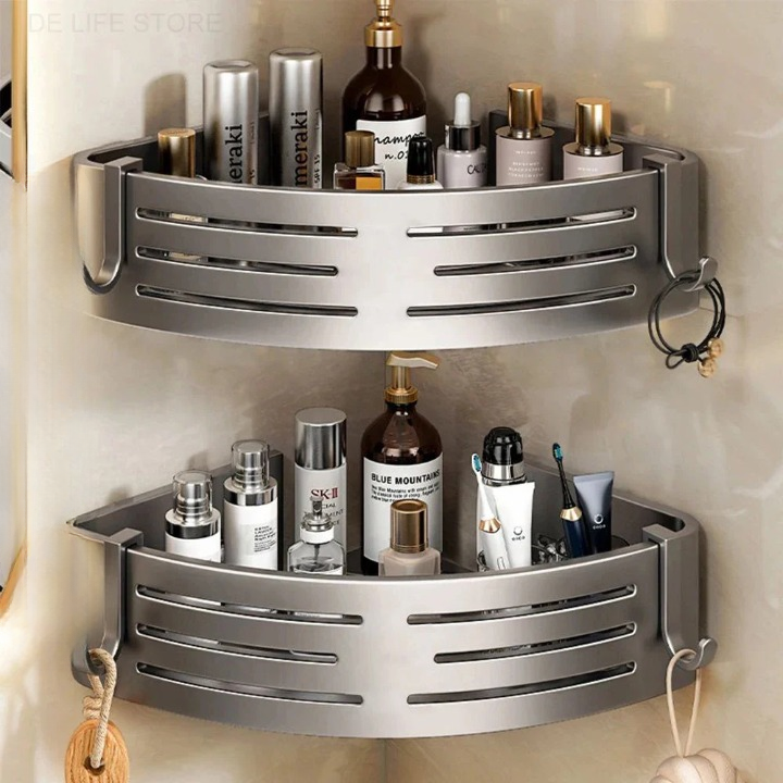 Étagère de douche d'angle sans perçage – Set de 2 étagères d'angle en aluminium réglables