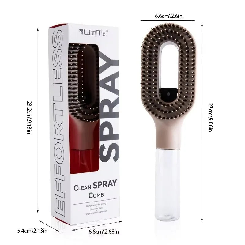 Brosse à cheveux 2-en-1 avec vaporisateur brume intégrée pour démêlage doux