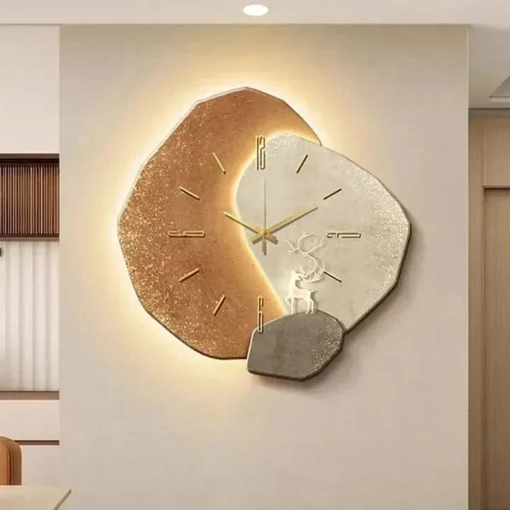 Horloge murale moderne en bois avec mécanisme silencieux et éclairage USB