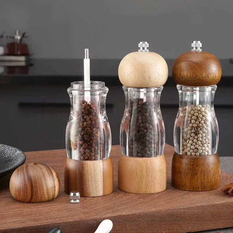 Set de moulins à sel et à poivre en bois et verre pour la cuisine