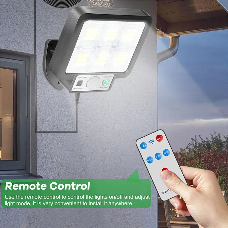 Lampe solaire extérieure avec détecteur de mouvement – 72 LED COB et télécommande