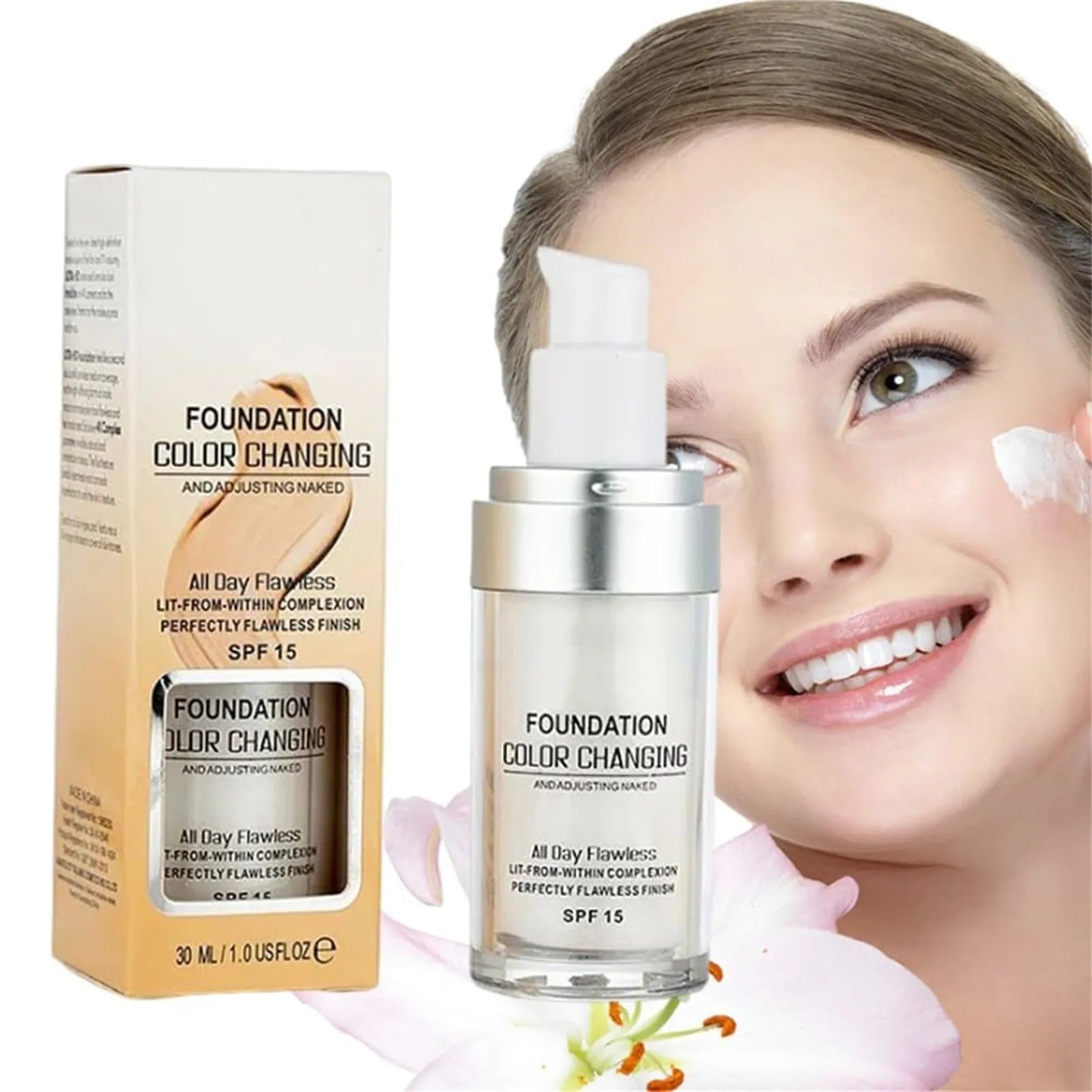 Fond de Teint Changeant de Couleur SPF15 – Adaptation Automatique au Teint
