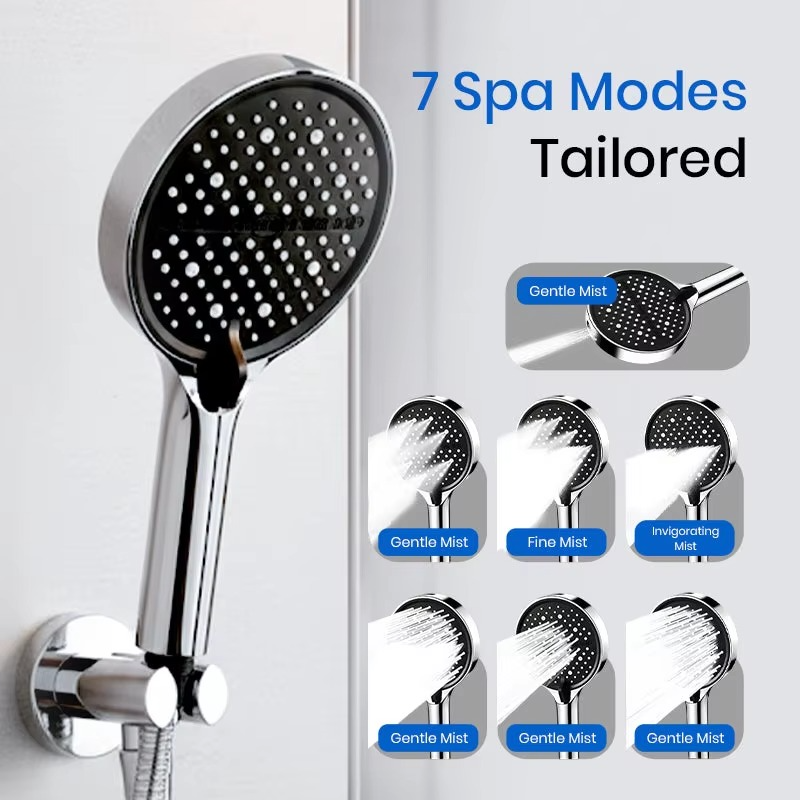 Pommeau de douche à main avec 7 modes de jet et buses en silicone auto-nettoyantes