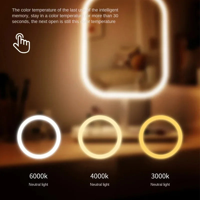 Miroir de maquillage LED avec 3 couleurs de lumière et commande tactile