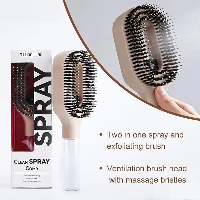 Brosse à cheveux 2-en-1 avec vaporisateur brume intégrée pour démêlage doux
