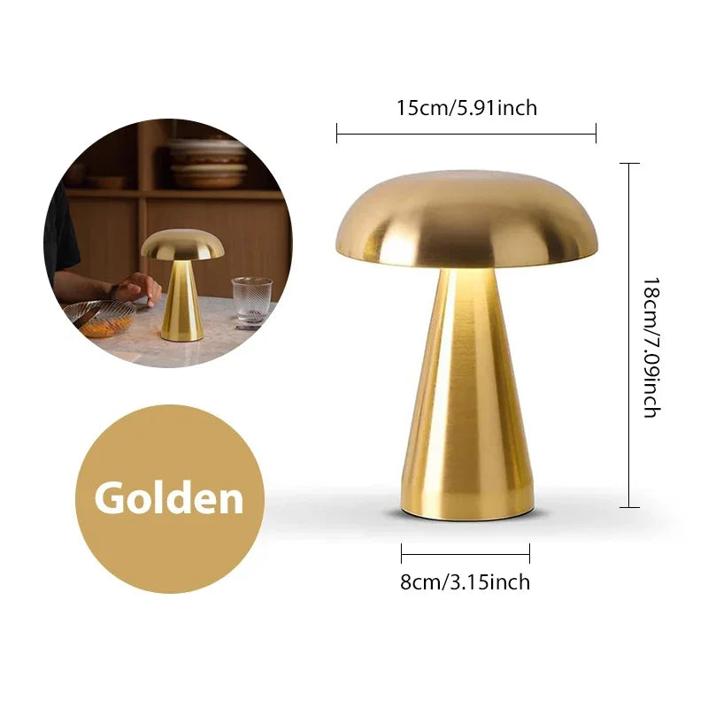 Lampe de table champignon rétro LED dimmable sans fil rechargeable