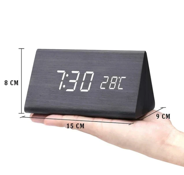 Horloge numérique en bois avec activation vocale et fonction réveil