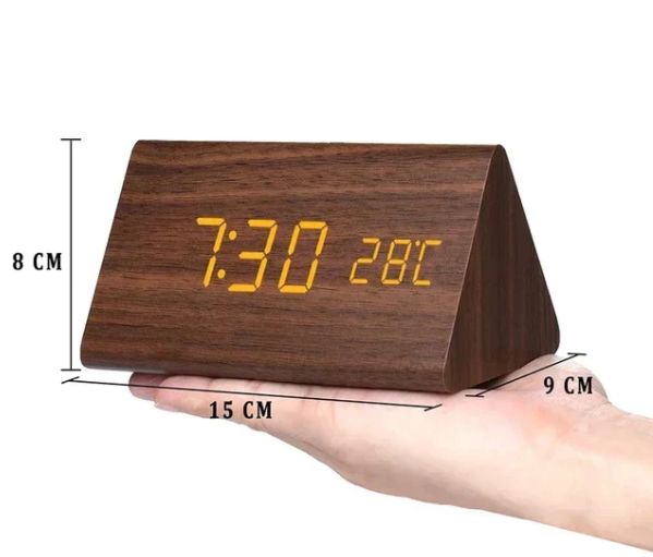 Horloge numérique en bois avec activation vocale et fonction réveil