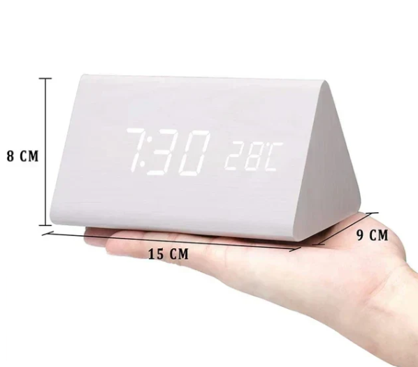 Horloge numérique en bois avec activation vocale et fonction réveil