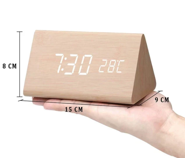 Horloge numérique en bois avec activation vocale et fonction réveil
