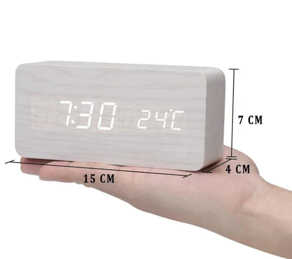 Horloge numérique en bois avec activation vocale et fonction réveil