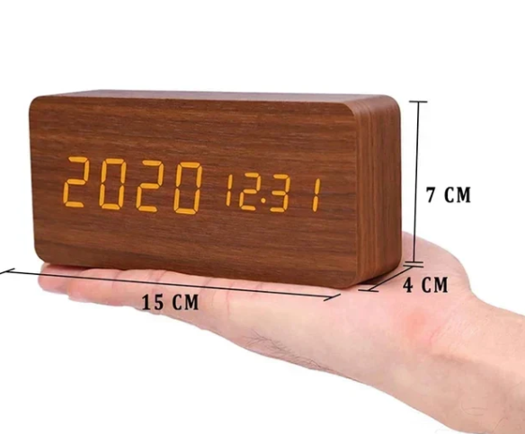 Horloge numérique en bois avec activation vocale et fonction réveil