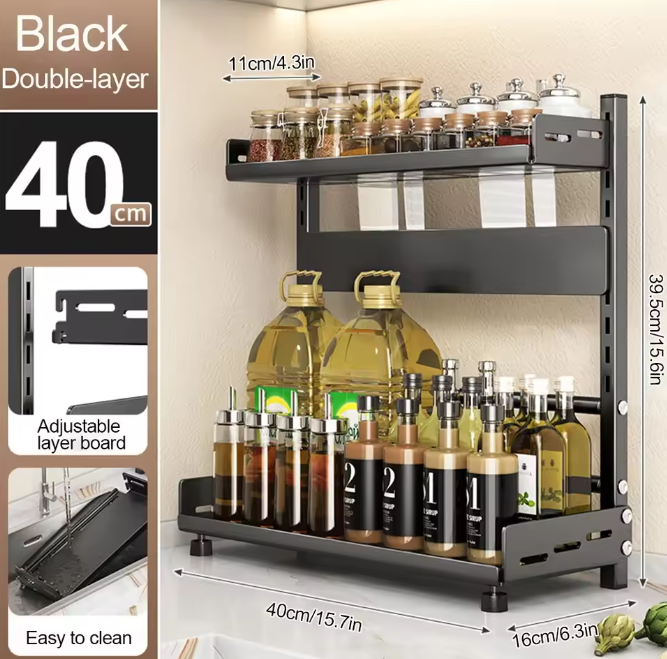 Étagère à épices 2 niveaux – Range-épices de cuisine pour bocaux et bouteilles