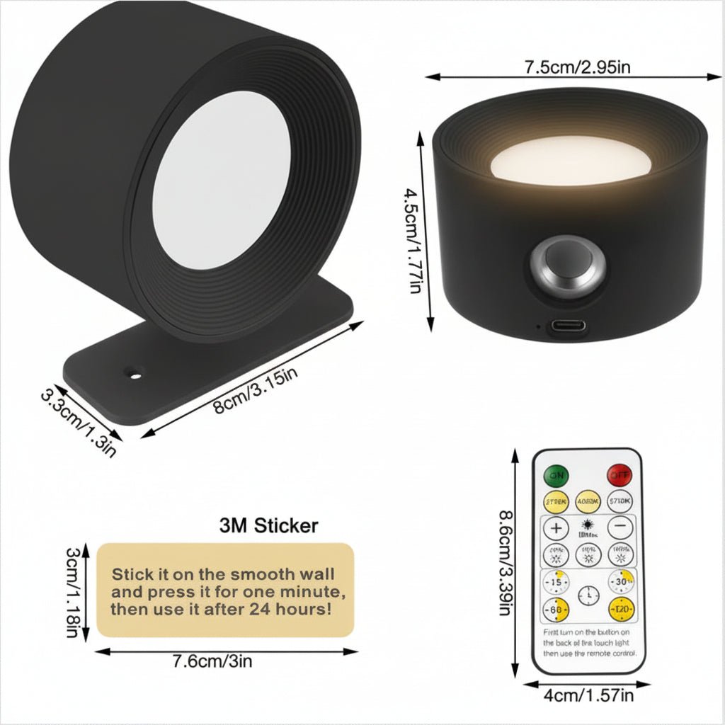 Applique LED sans fil avec télécommande – Design nordique