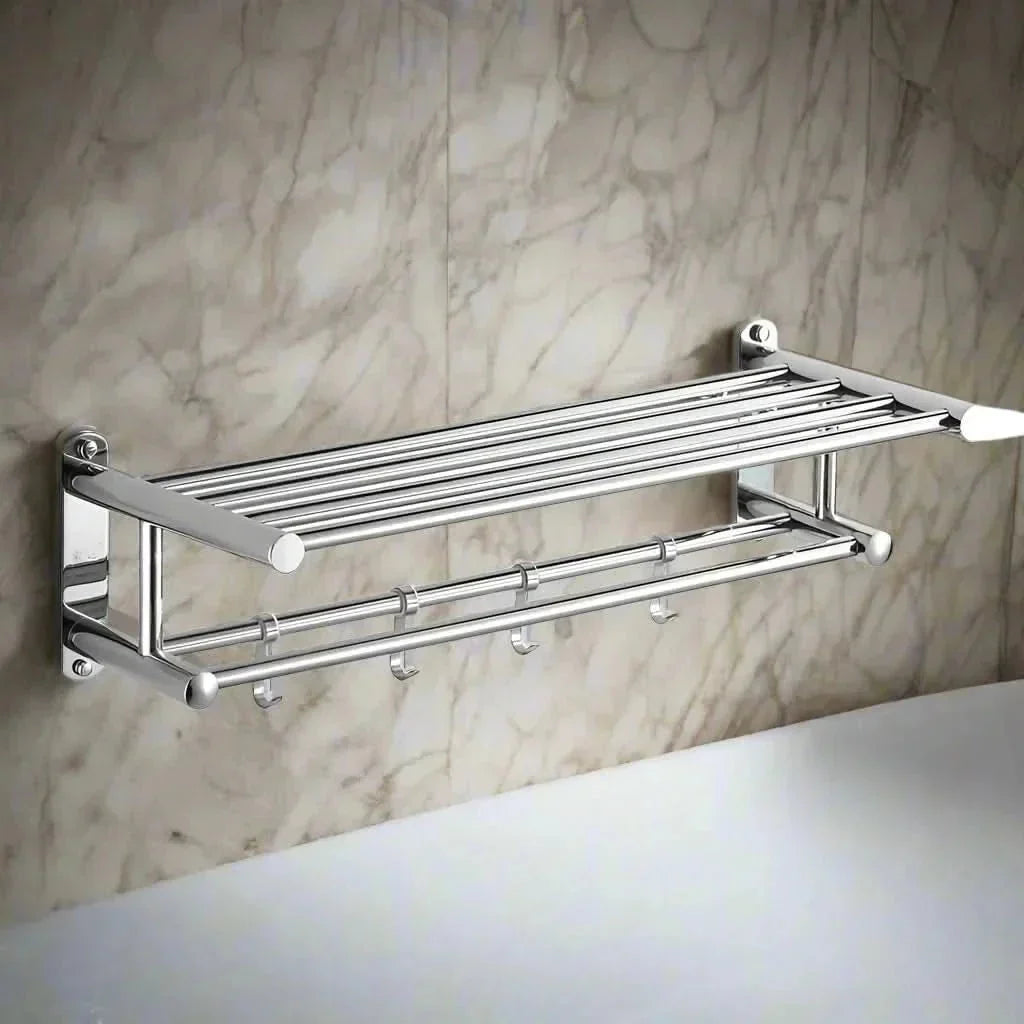 Porte-serviettes en acier inoxydable avec étagère à montage mural