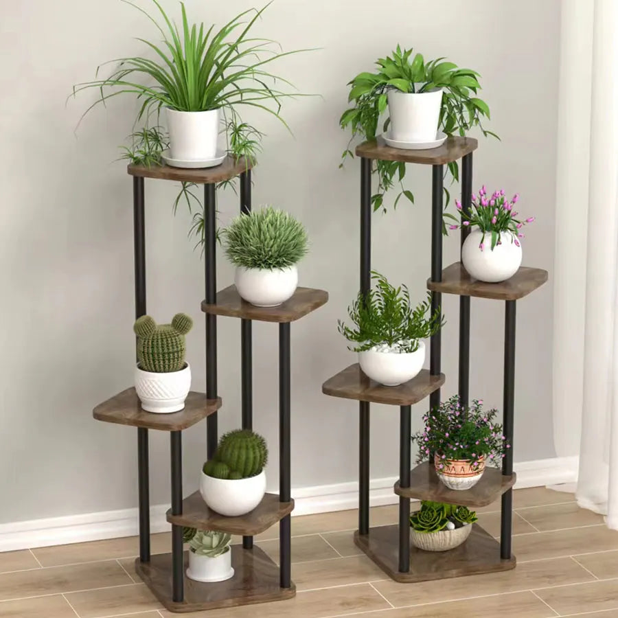 Étagère à plantes 5 niveaux en métal et bois – Design moderne gain de place