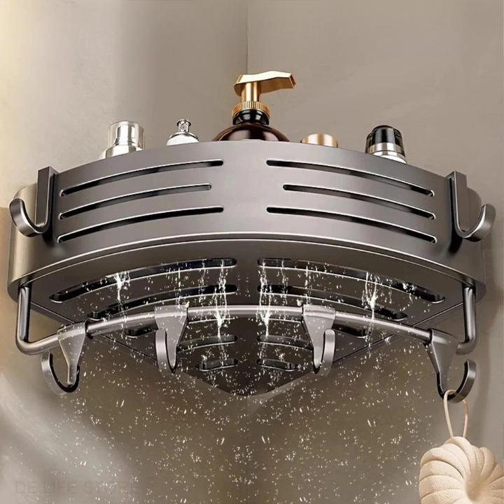 Étagère de douche d'angle sans perçage – Set de 2 étagères d'angle en aluminium réglables