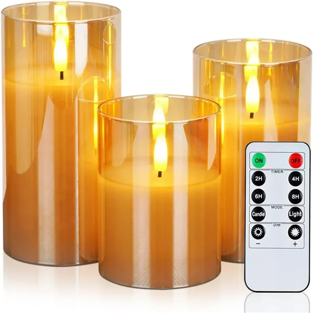 Ensemble de bougies LED avec cylindre en verre – Effet vacillant avec télécommande