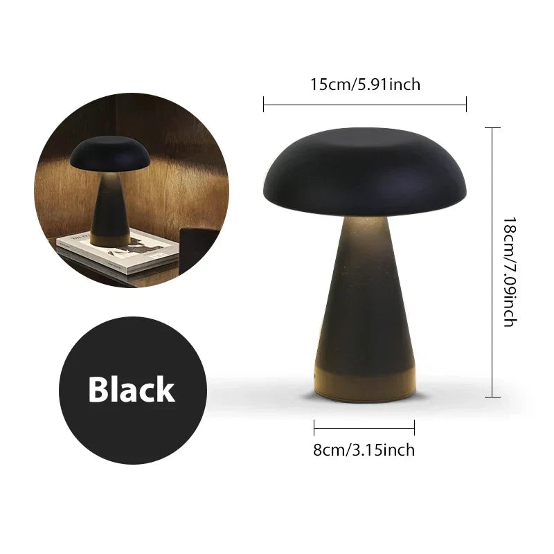 Lampe de table champignon rétro LED dimmable sans fil rechargeable