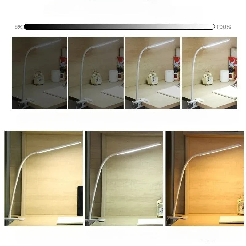 Lampe pince à col de cygne – dimmable, 3 couleurs de lumière, USB