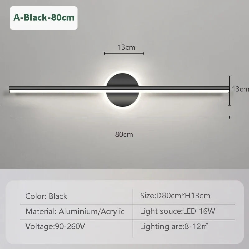 Applique murale LED Noir Or – Luminaire miroir 40/60/80 cm