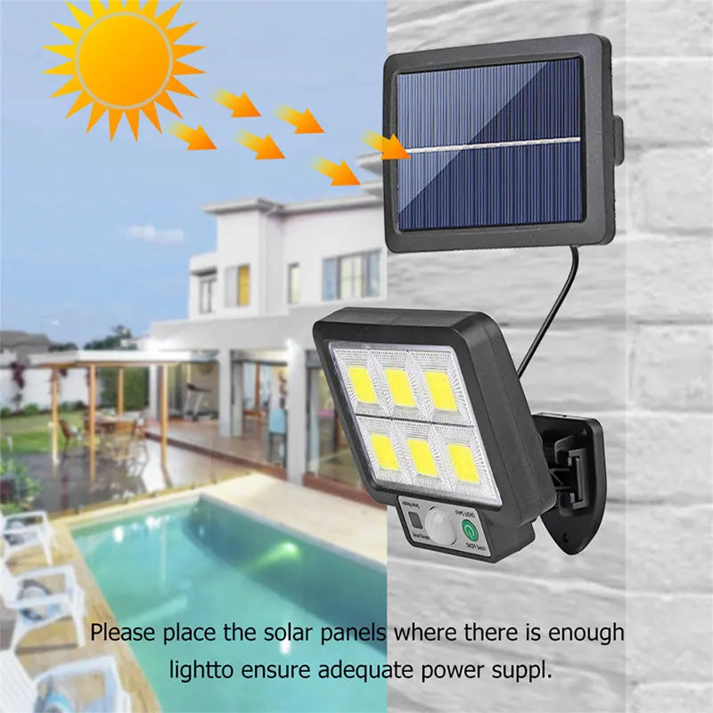 Lampe solaire extérieure avec détecteur de mouvement – 72 LED COB et télécommande