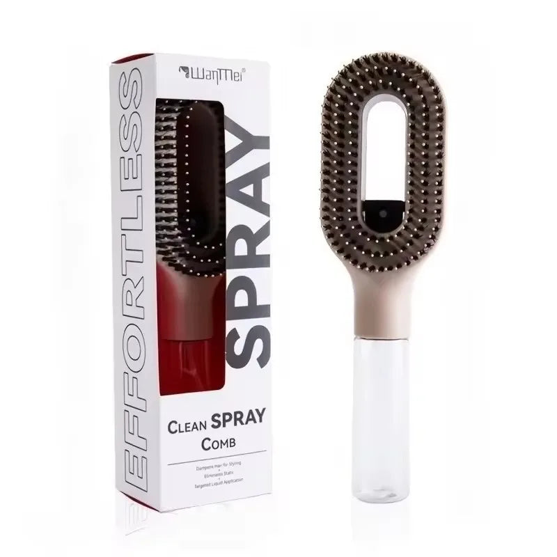 Brosse à cheveux 2-en-1 avec vaporisateur brume intégrée pour démêlage doux