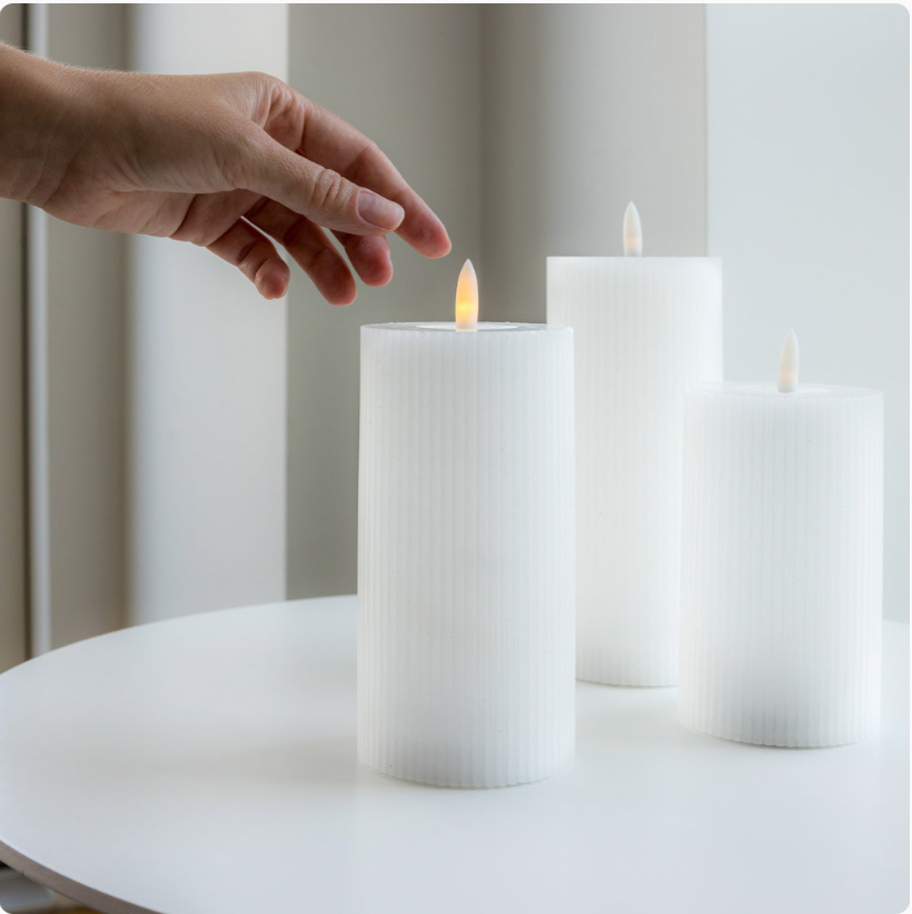 Lot de 3 bougies à surface côtelée avec fonction tactile – lumière blanc chaud