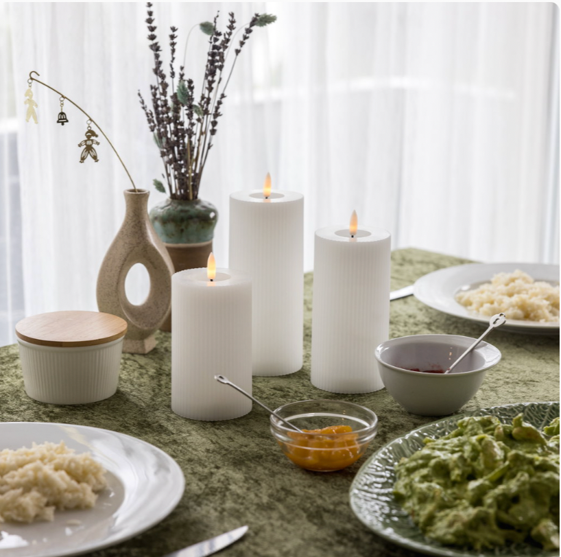 Lot de 3 bougies à surface côtelée avec fonction tactile – lumière blanc chaud