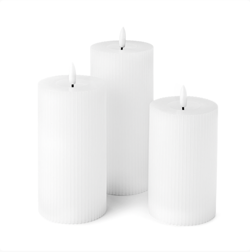 Lot de 3 bougies à surface côtelée avec fonction tactile – lumière blanc chaud