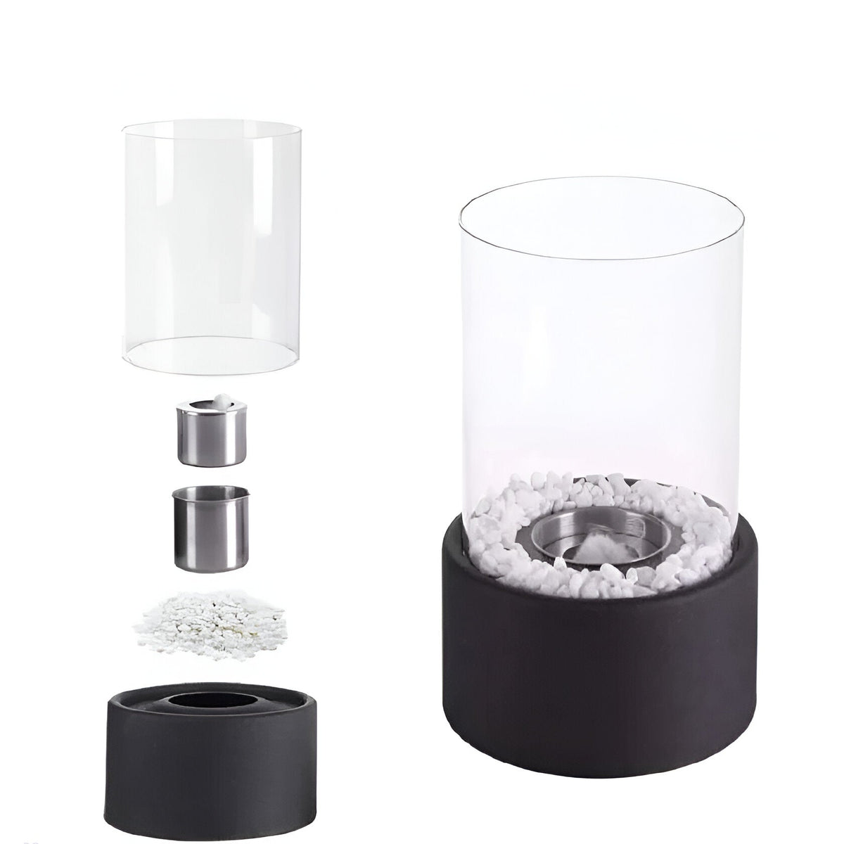 Cheminée de table avec cylindre en verre – Feu de table bioéthanol pour intérieur et extérieur