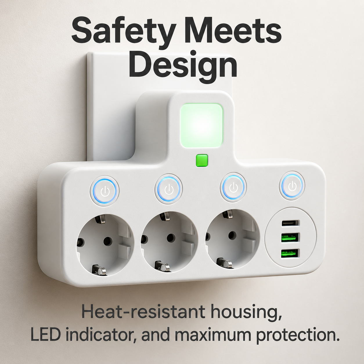 Bloc multiprise 3 prises avec USB, Type-C et protection contre les surtensions