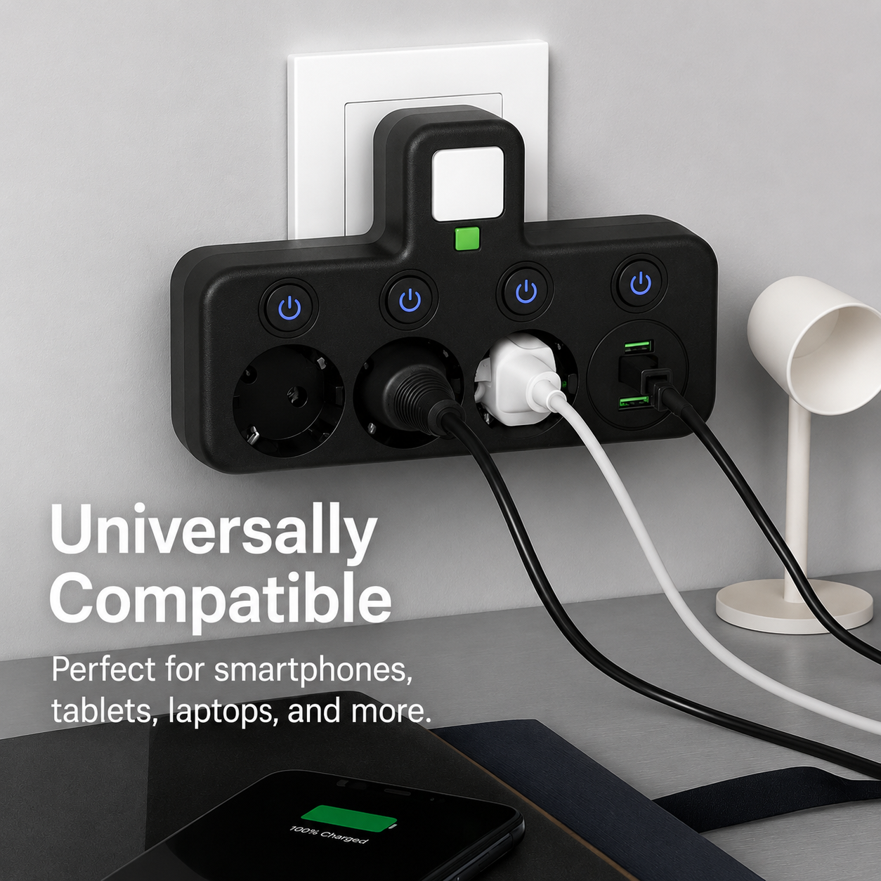 Bloc multiprise 3 prises avec USB, Type-C et protection contre les surtensions
